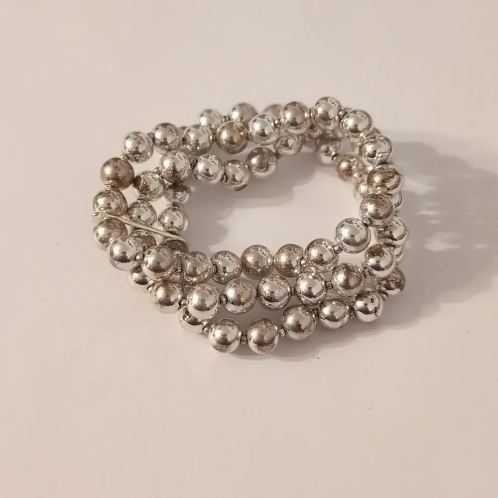 564 Triple Row Silver Beaded Stretch‎ Bracelet